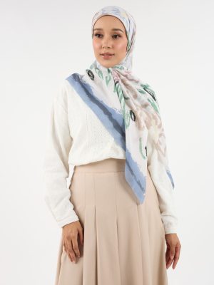 bunga raya earthy white square scarf