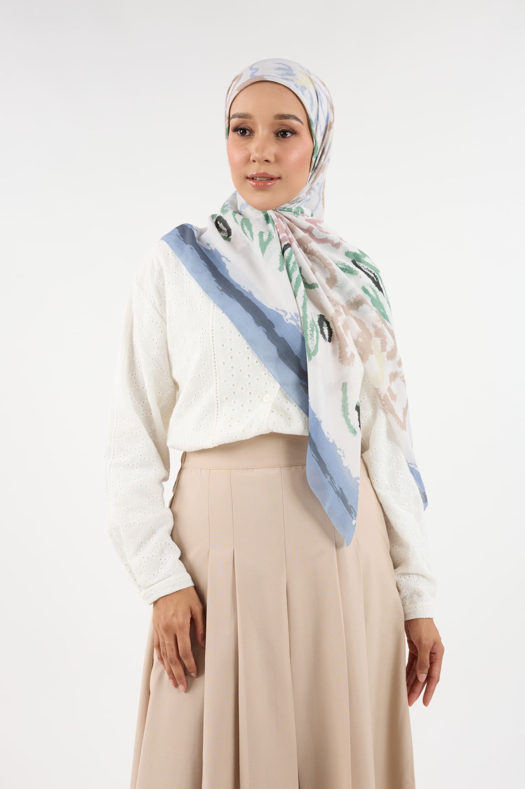 bunga raya earthy white square scarf