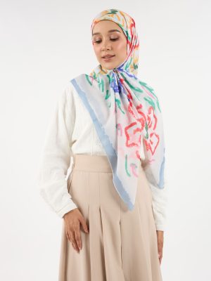 bunga raya multi white square scarf