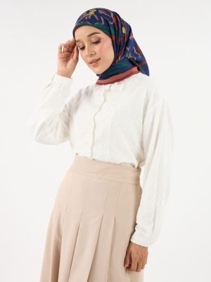 bunga raya navy blue square scarf