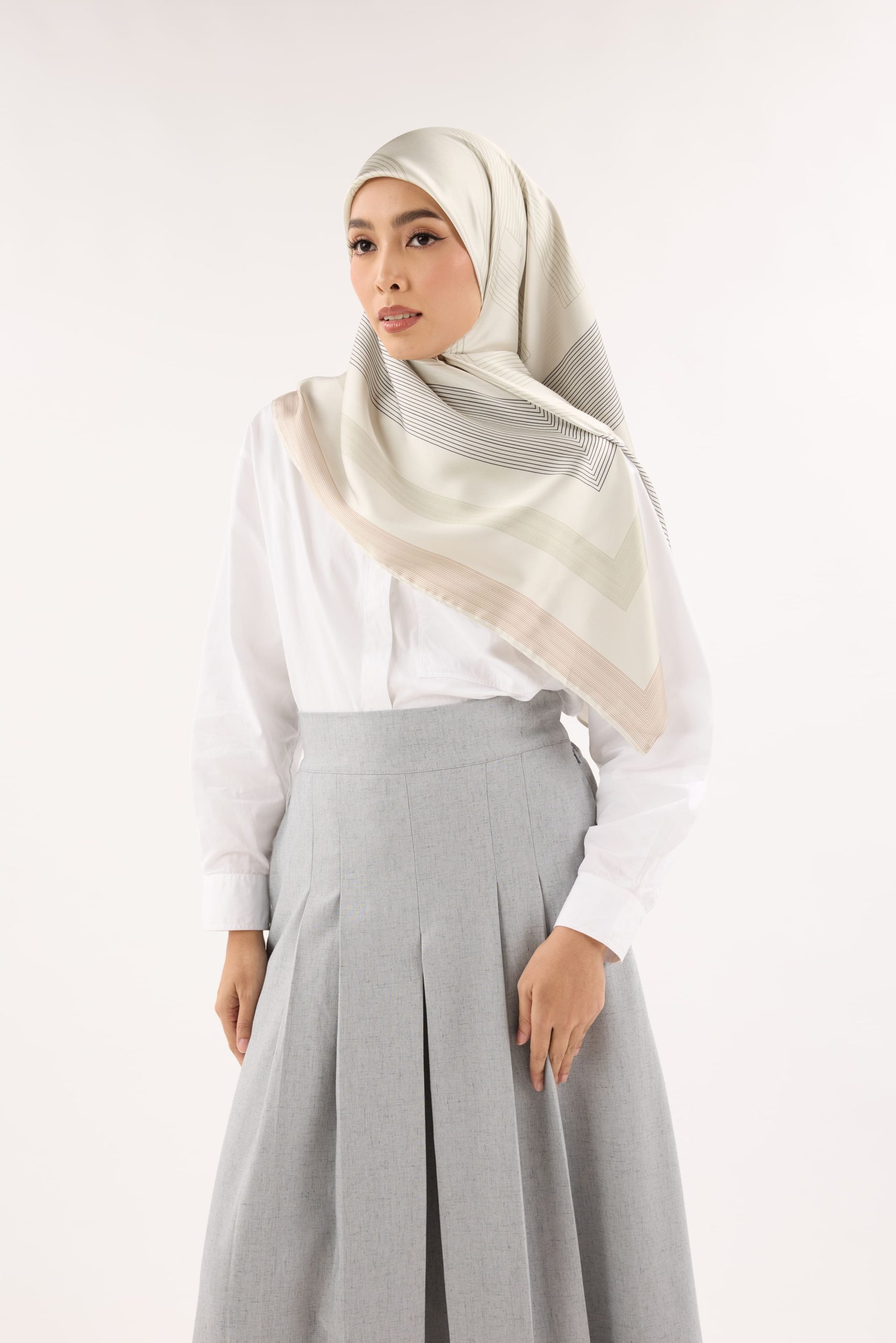 avery deep cream printed square satin scarf