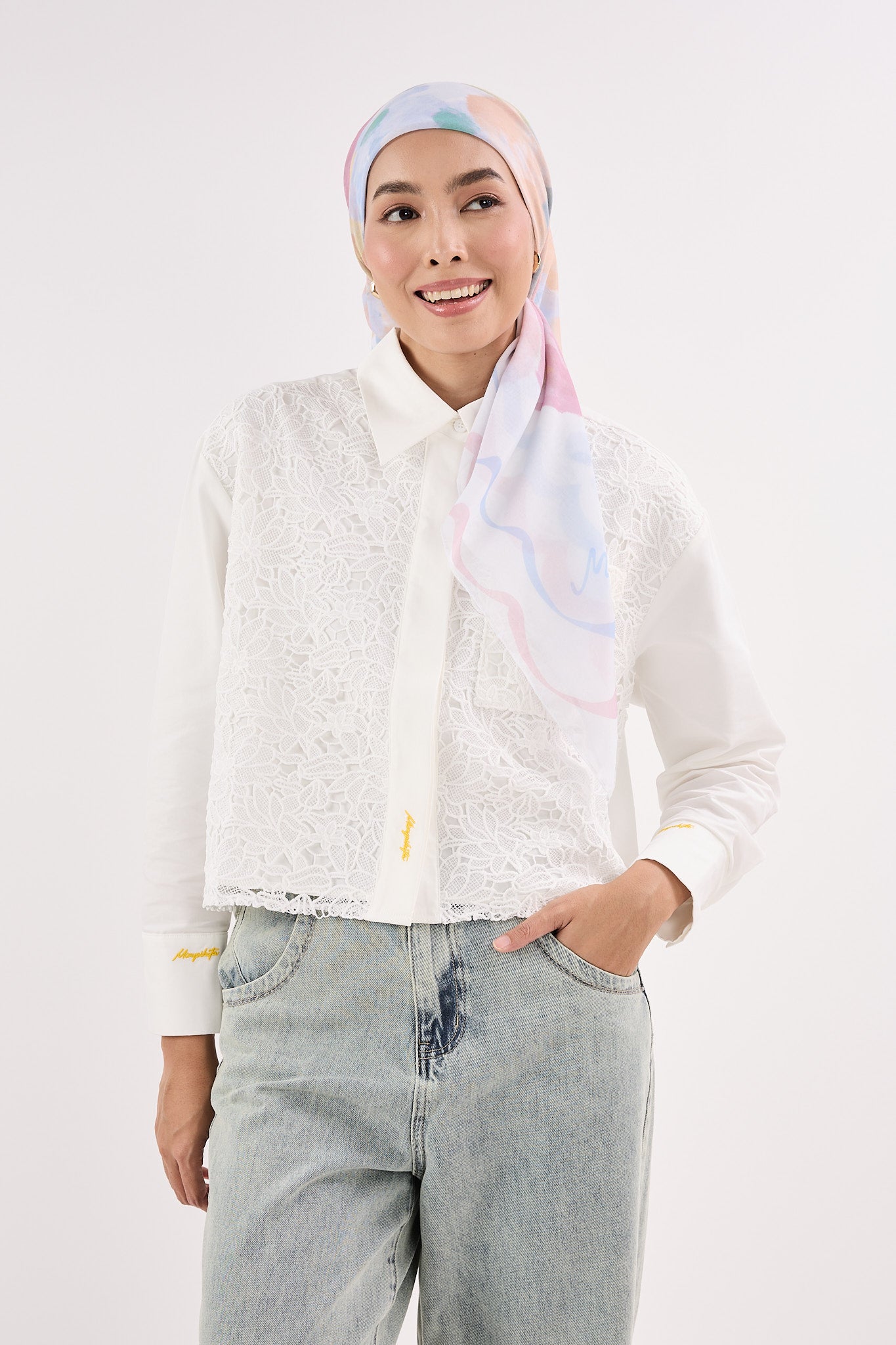 fruity white square scarf