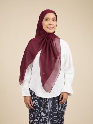 almas burgundy rhinestone square voile scarf