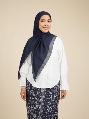 almas deep navy rhinestone square voile scarf