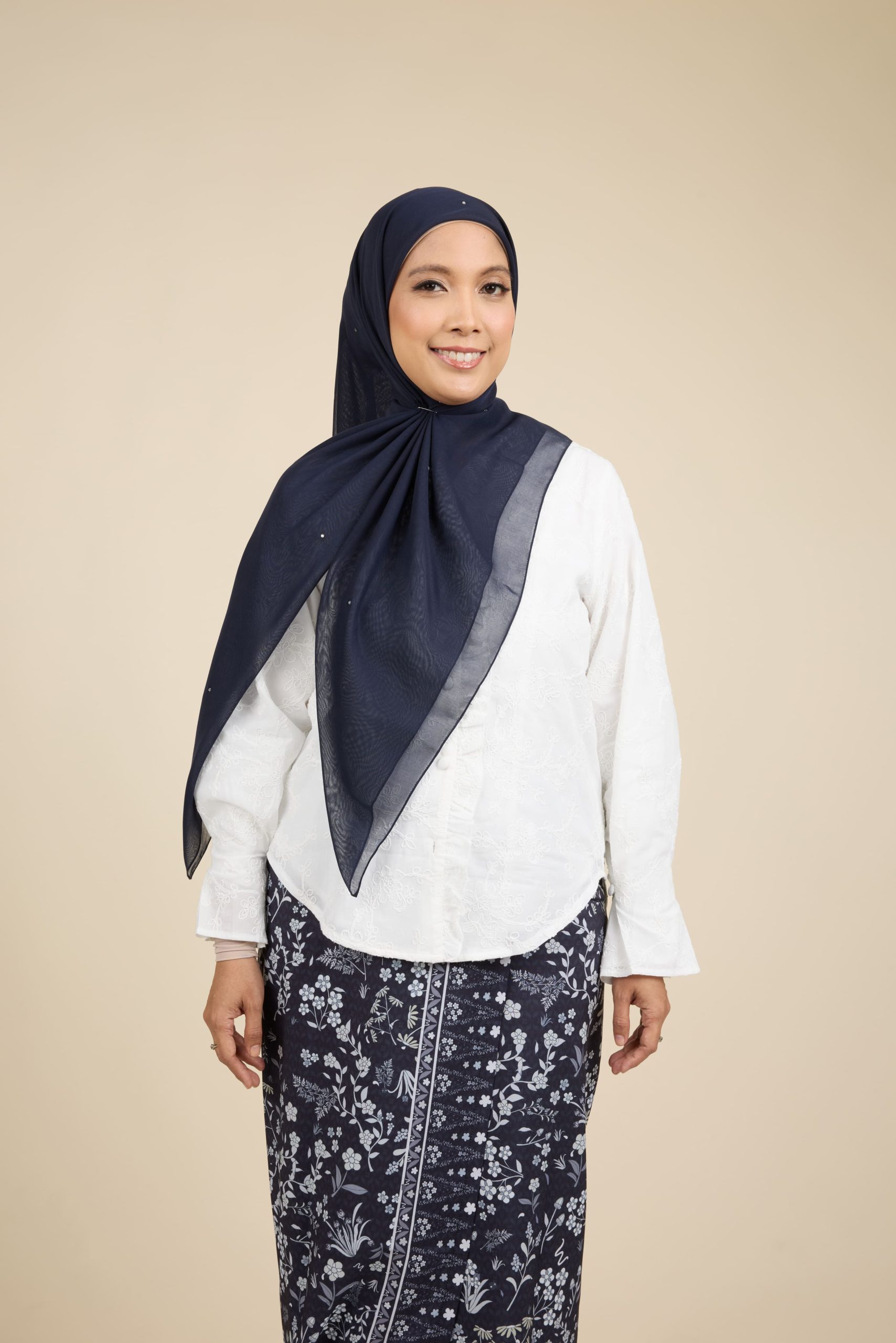 almas deep navy rhinestone square voile scarf