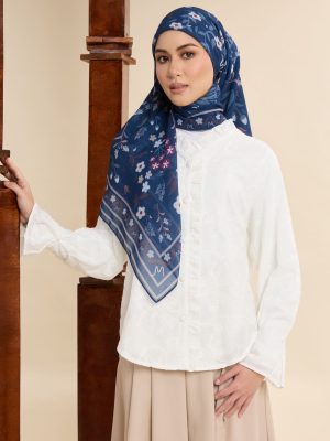 dhia estate blue printed square voile scarf