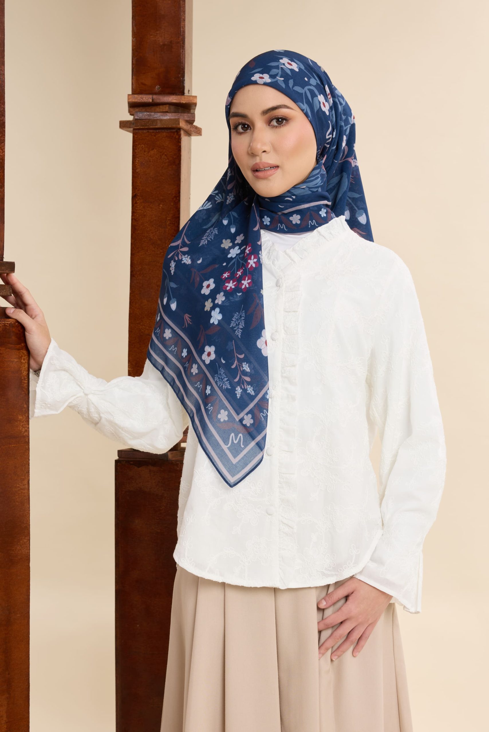 dhia estate blue printed square voile scarf