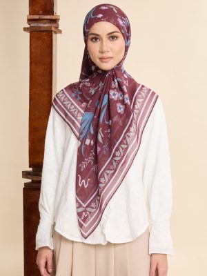 dhia burgundy printed square voile scarf