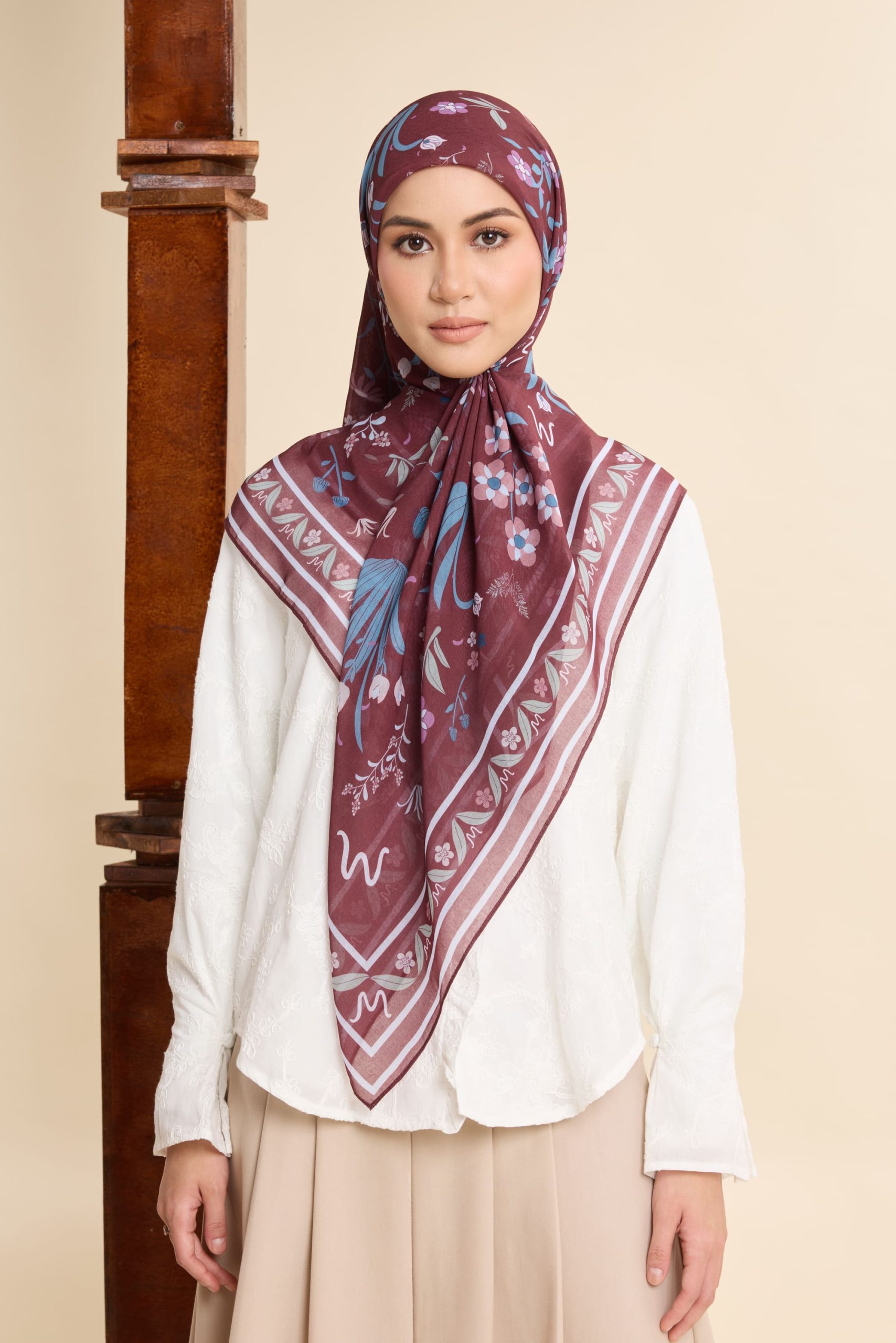 dhia burgundy printed square voile scarf