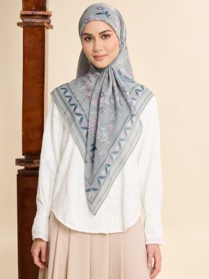 dhia soft olive printed square voile scarf