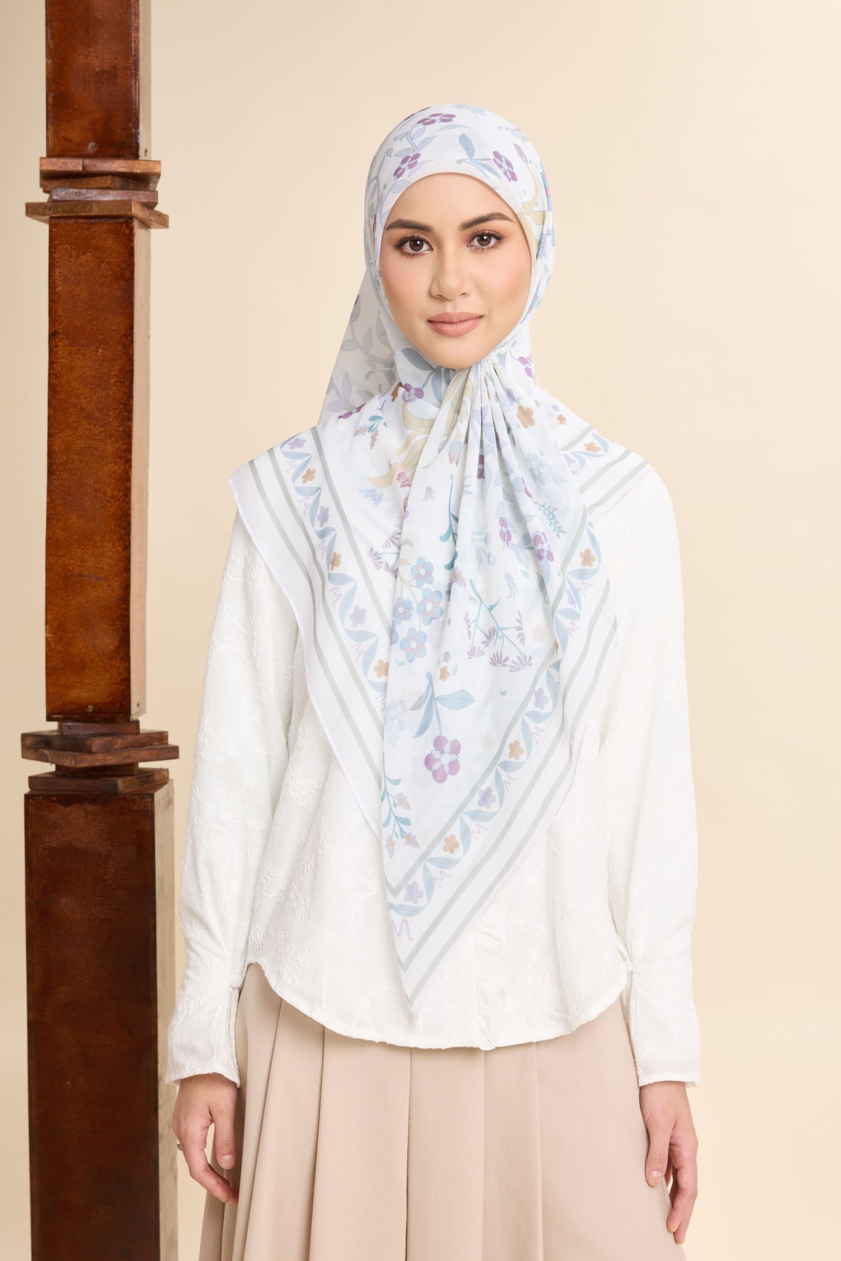 dhia off white printed square voile scarf