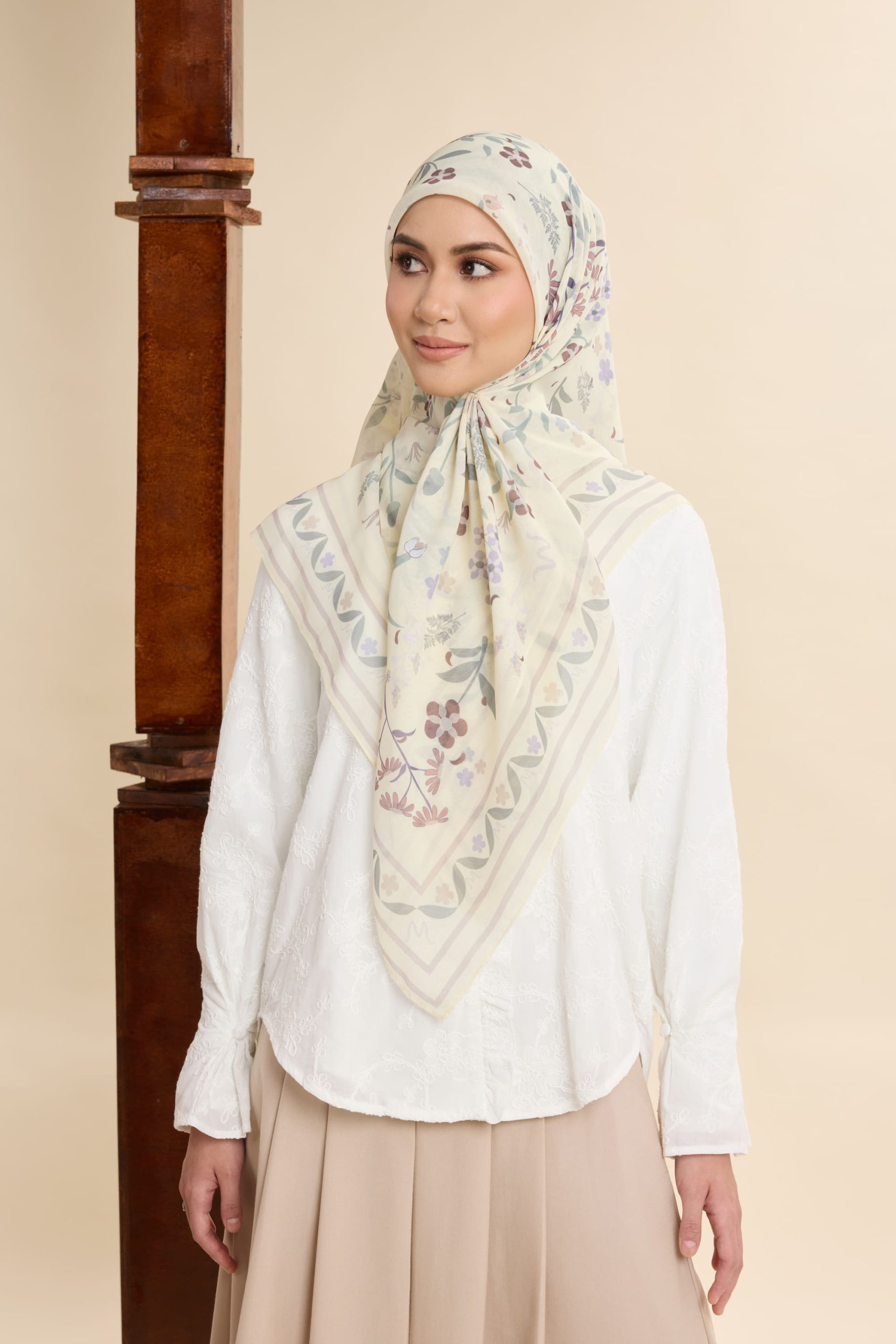dhia butter yellow printed square voile scarf