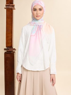 thalia candy cream abstract square voile scarf