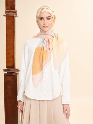 thalia lemon yellow abstract square voile scarf