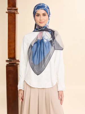 thalia navy blue abstract square voile scarf