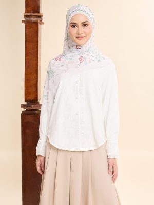 daian cream white printed chiffon shawl
