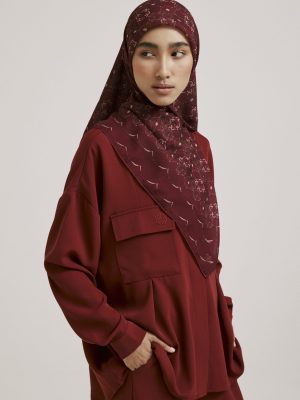 ruya maroon monogram square voile scarf