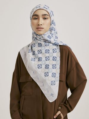 ruya light grey monogram square voile scarf