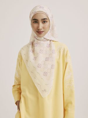 ruya buttercream monogram square voile scarf