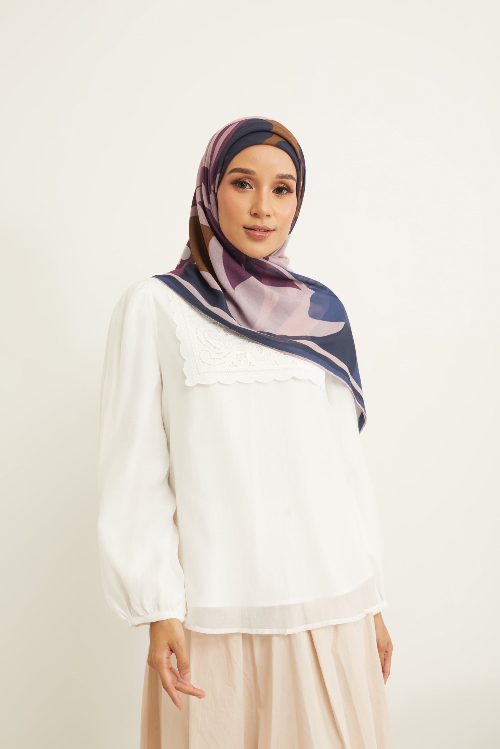 yara navy floral abstract voile scarf