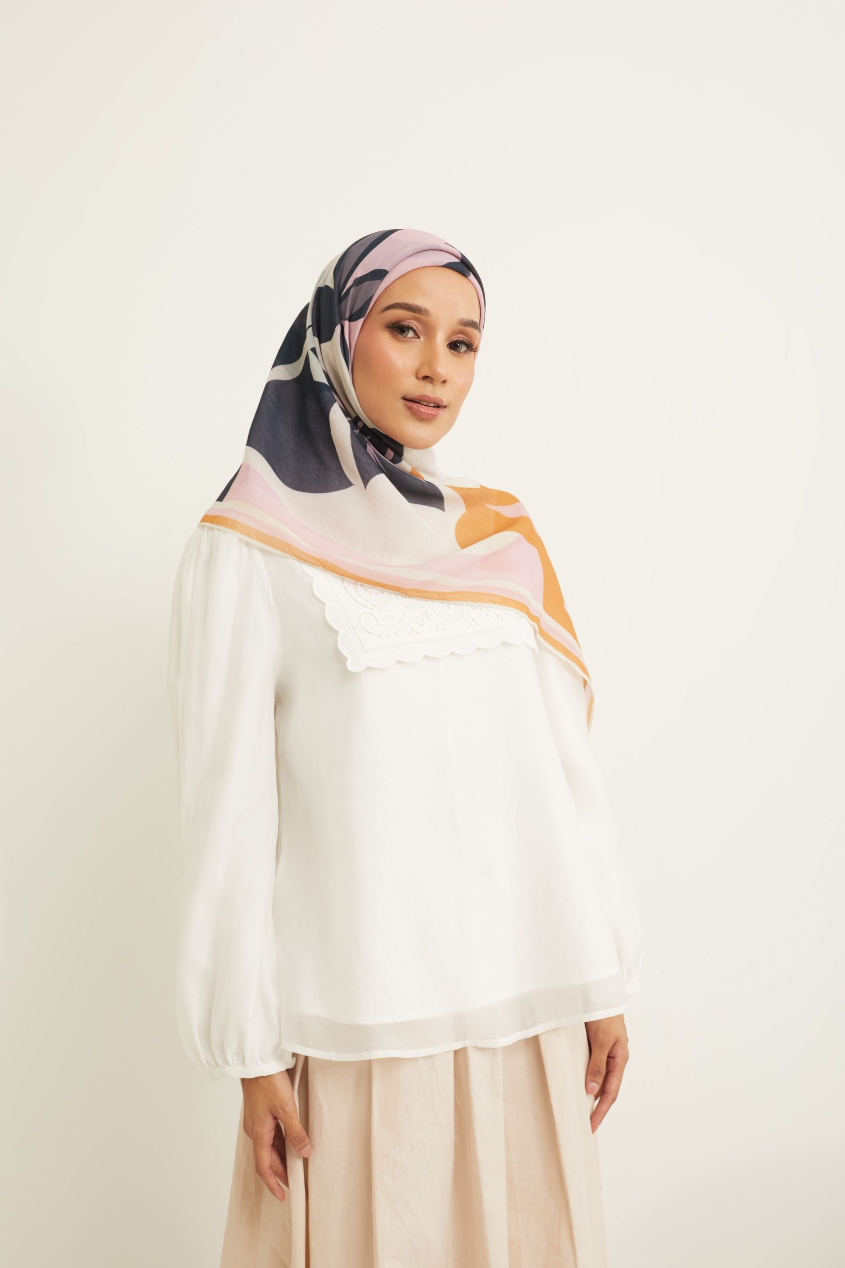 yara pink floral abstract voile scarf