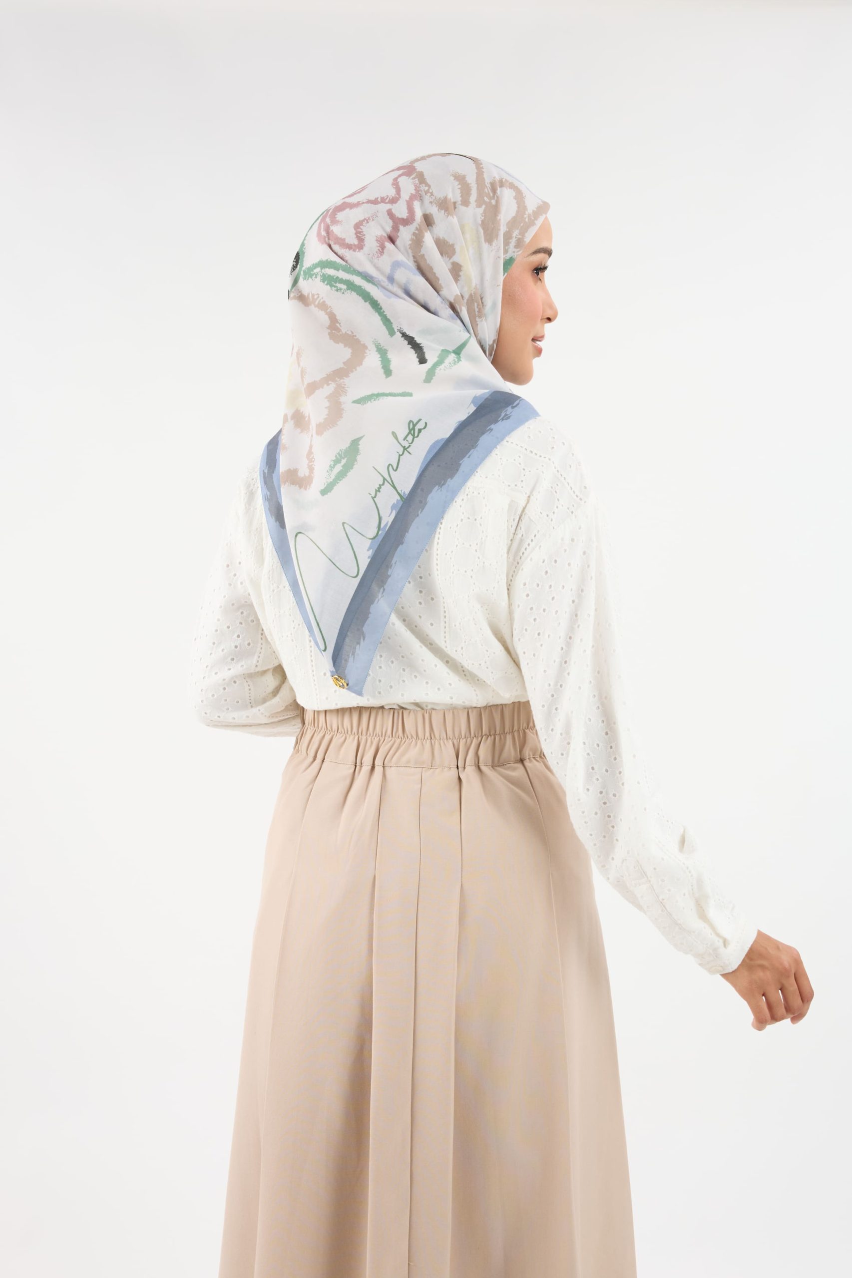 bunga raya earthy white square scarf
