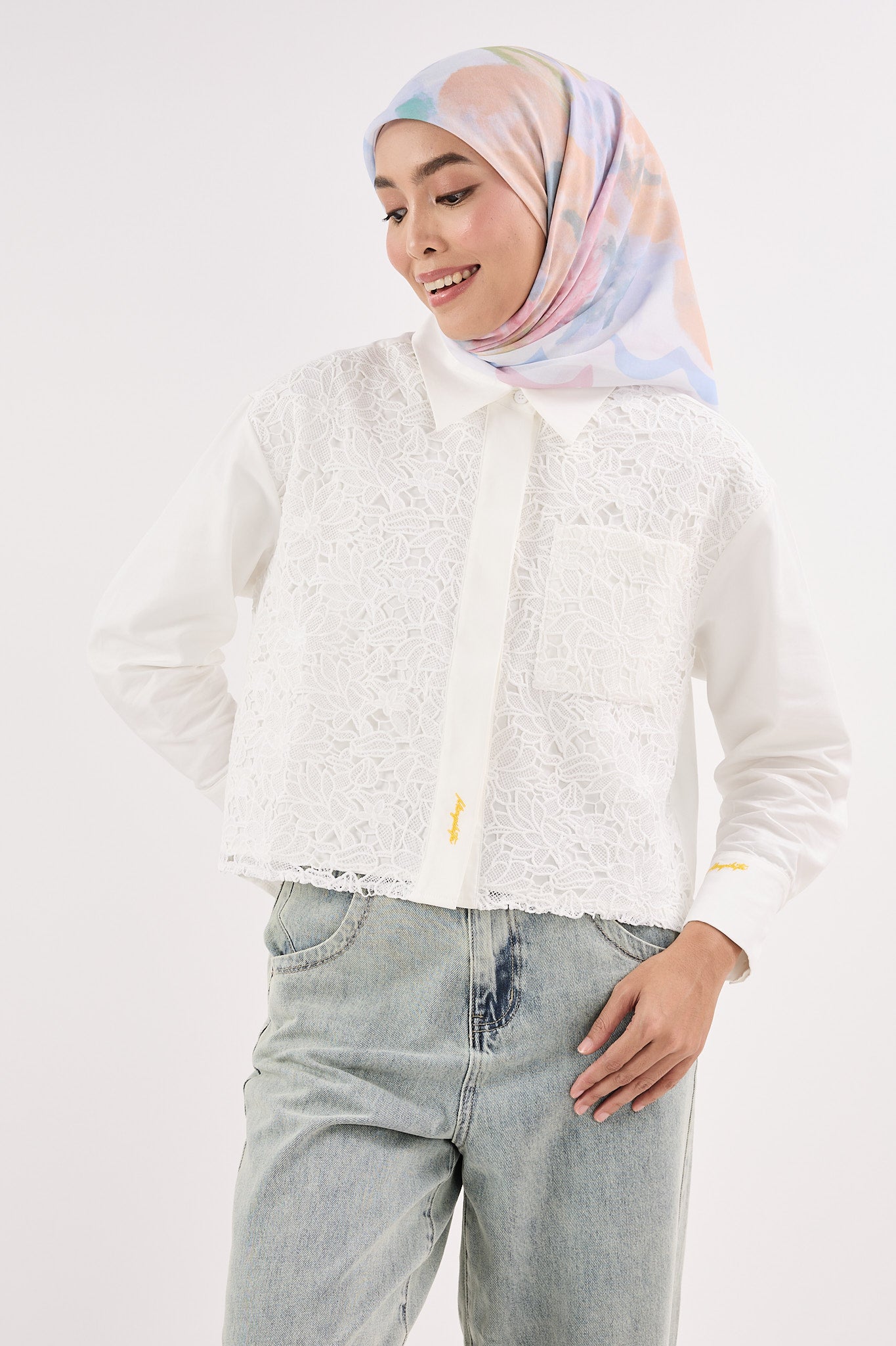 fruity white square scarf