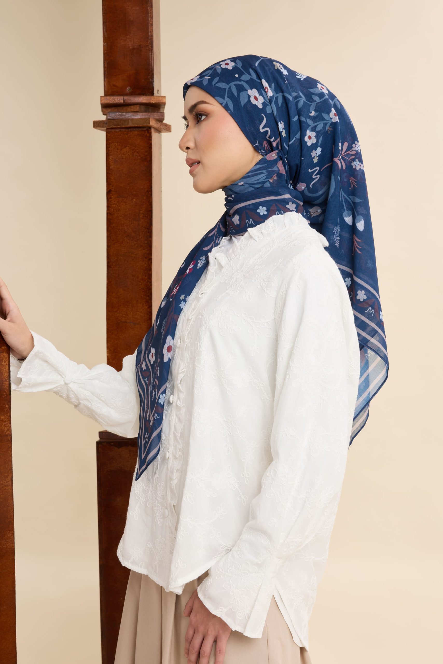 dhia estate blue printed square voile scarf