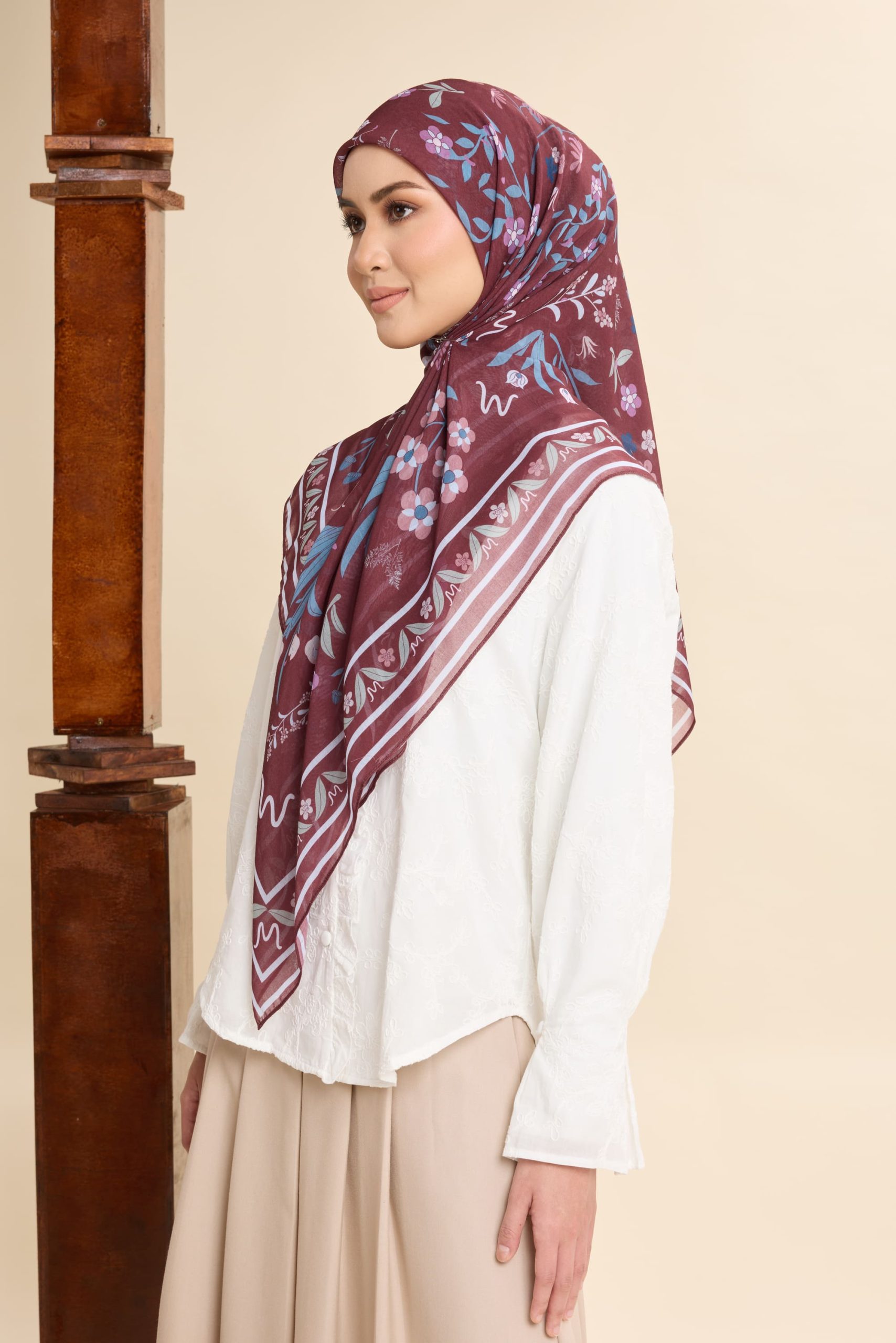 dhia burgundy printed square voile scarf
