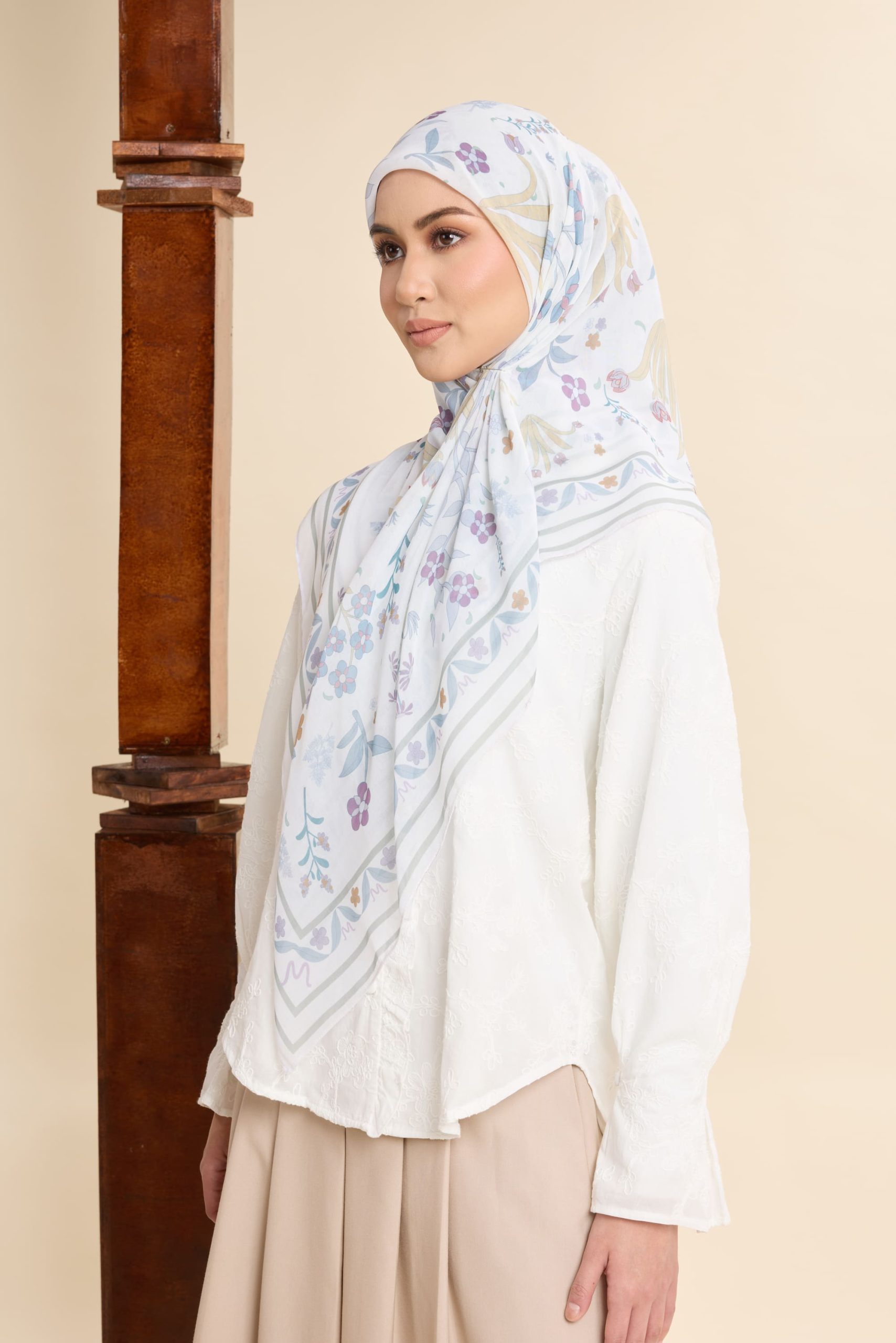dhia off white printed square voile scarf