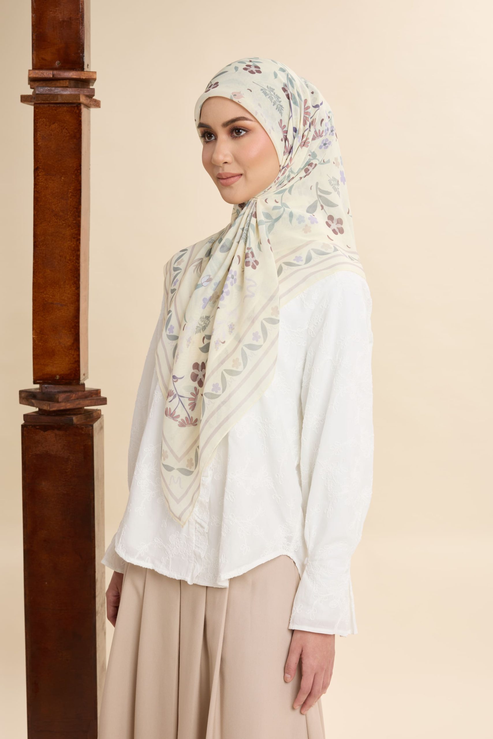 dhia butter yellow printed square voile scarf