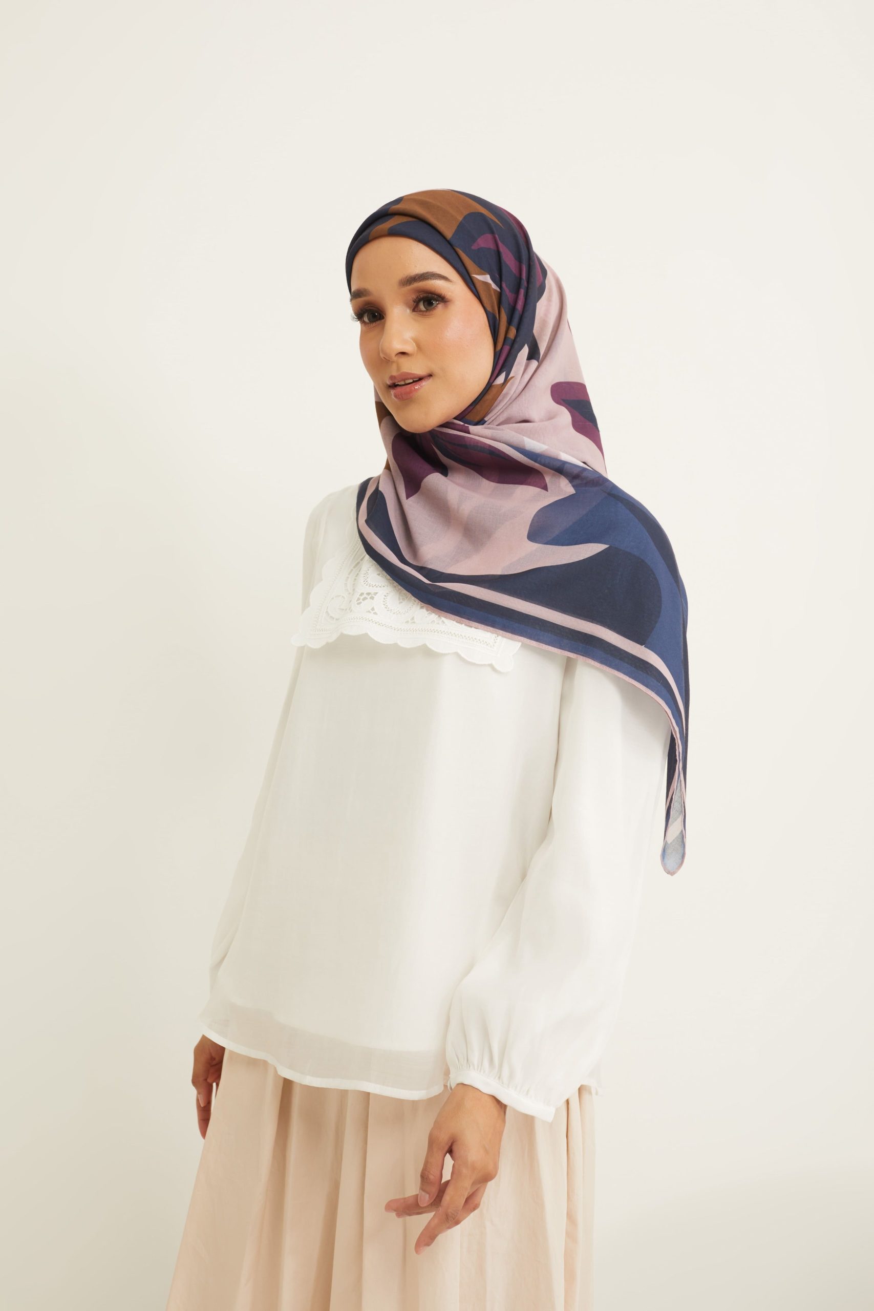 yara navy floral abstract voile scarf