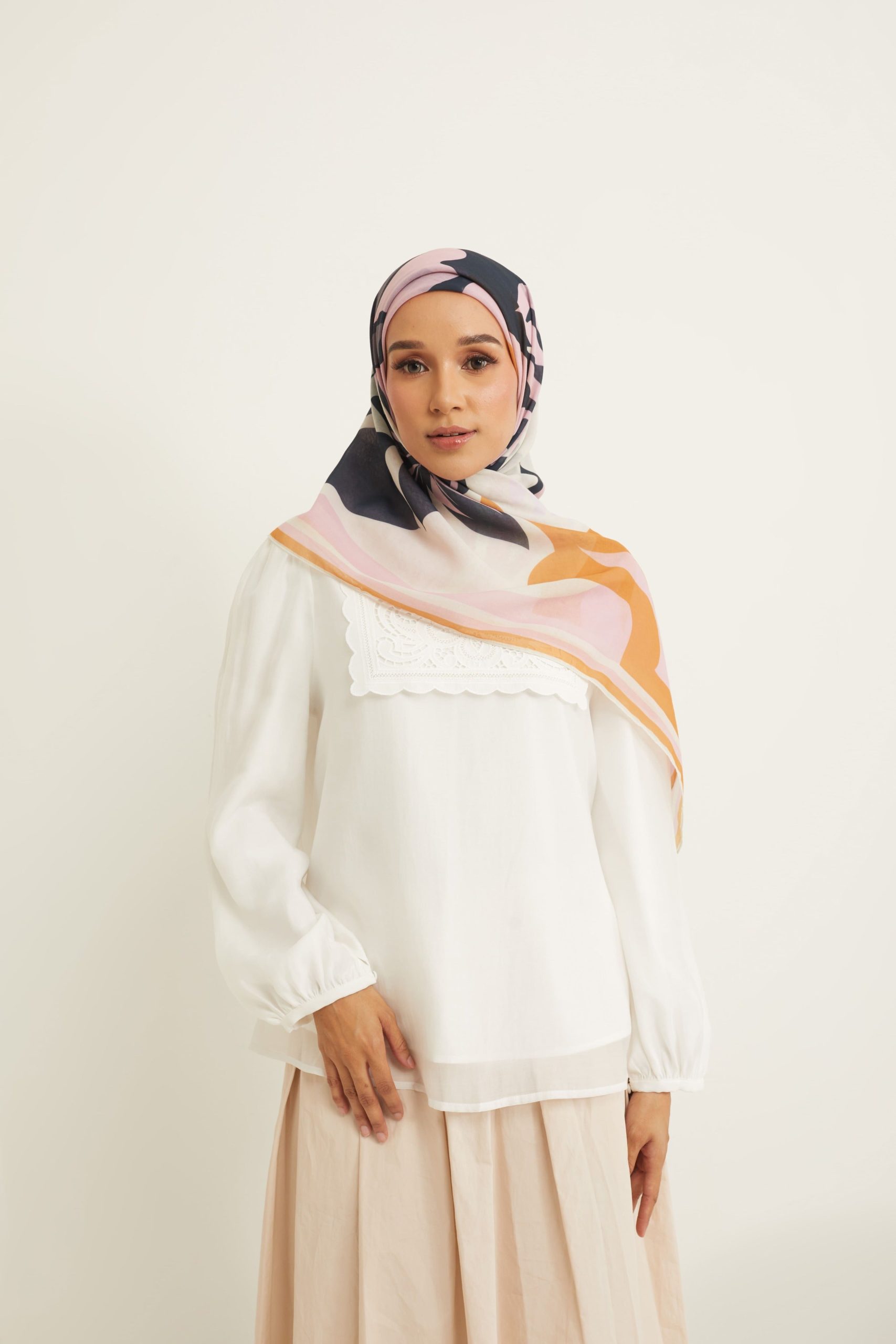 yara pink floral abstract voile scarf