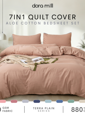 DORAMILL Hotel PLAIN 7in1 QUILT COVER Bedsheet Set Pillow Case Sarung Comforter Terra Series #BEP