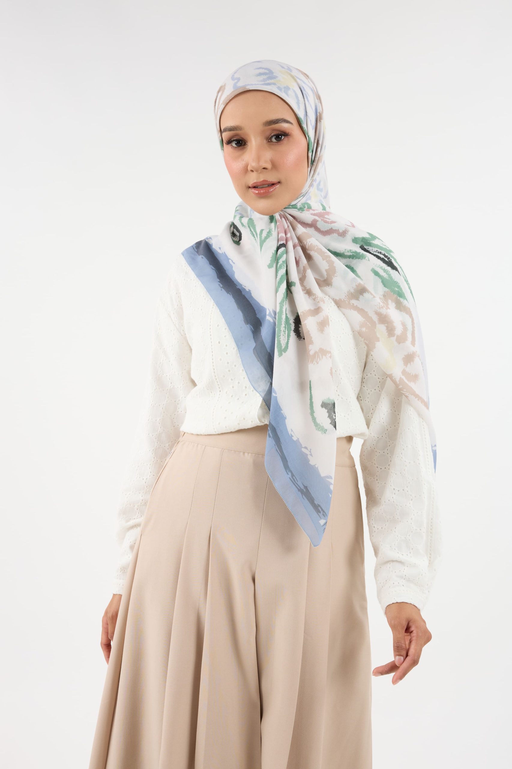 bunga raya earthy white square scarf