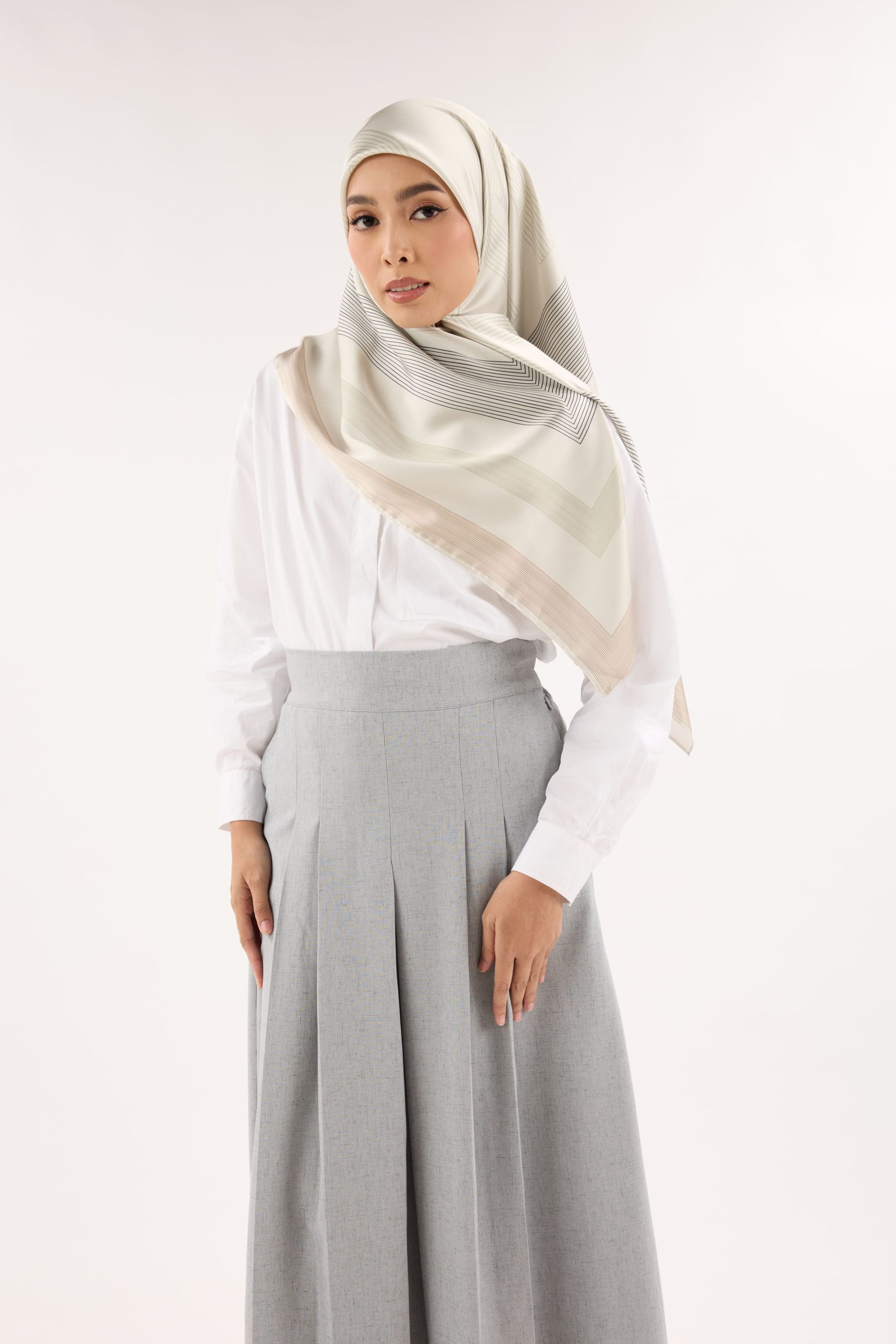 avery deep cream printed square satin scarf