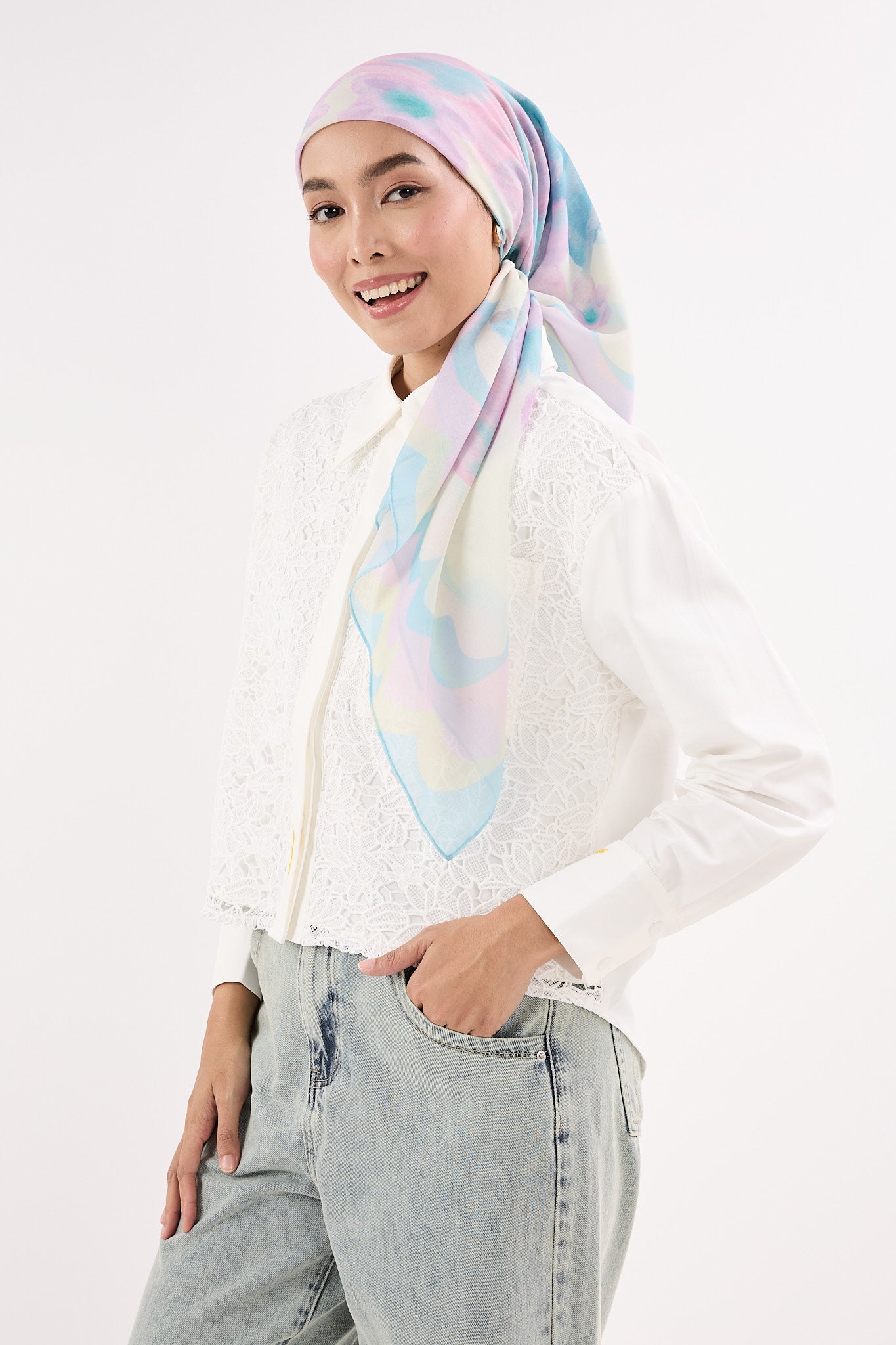 fruity baby blue square scarf