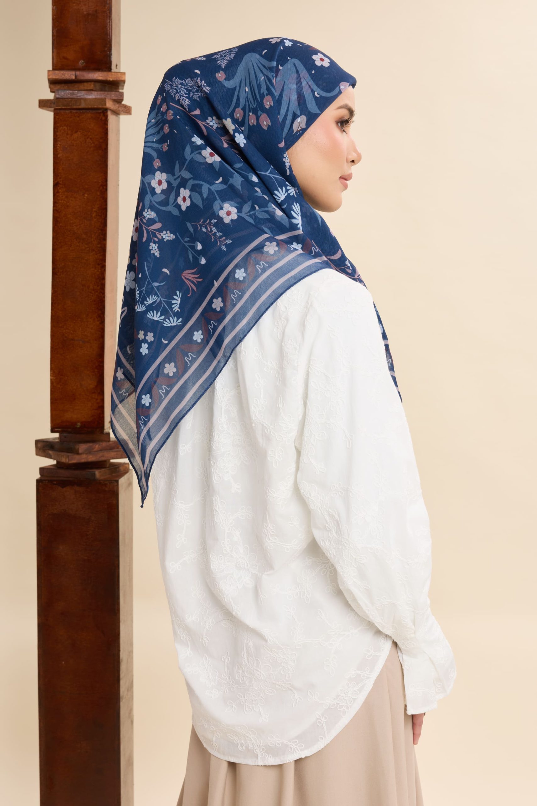 dhia estate blue printed square voile scarf
