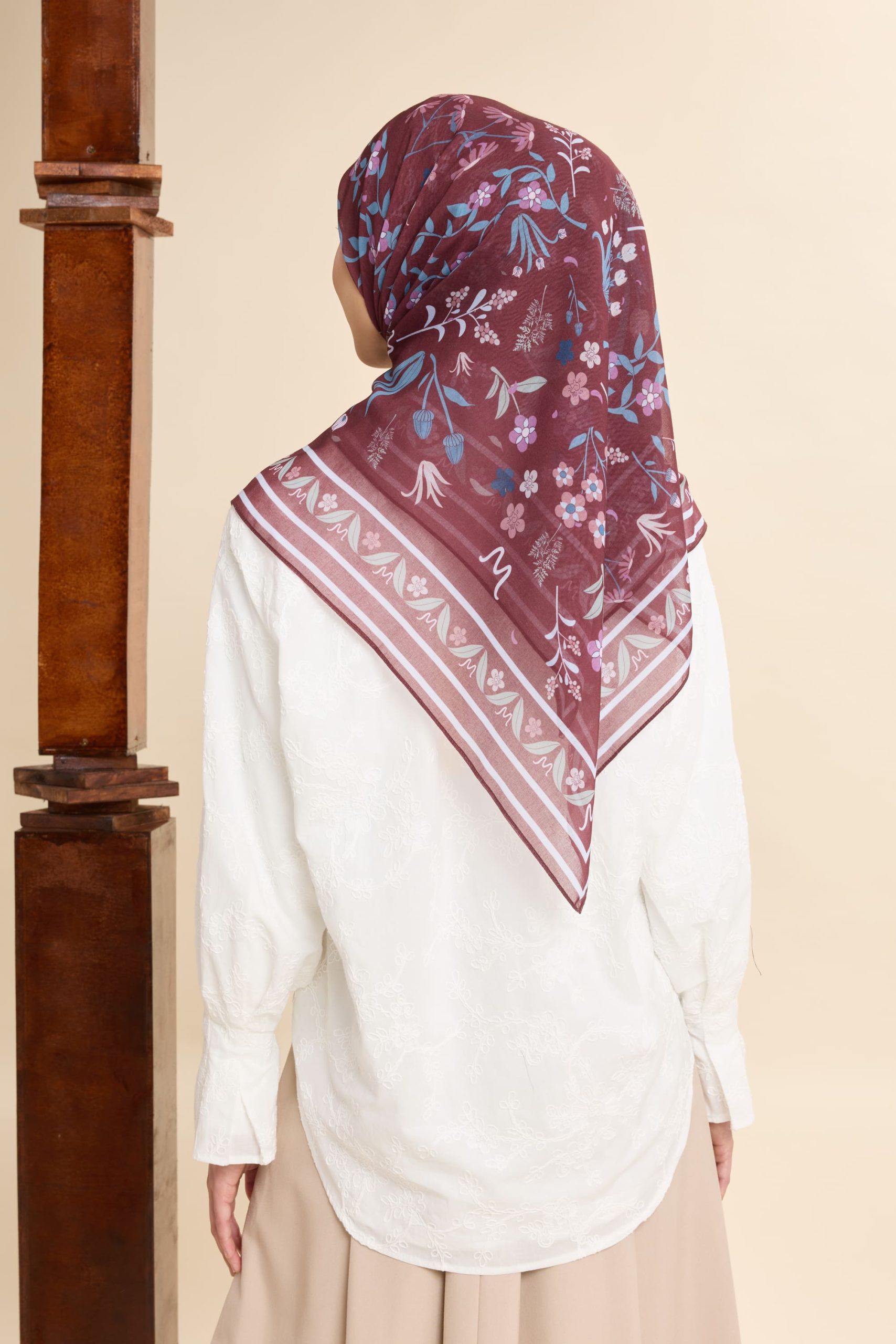 dhia burgundy printed square voile scarf