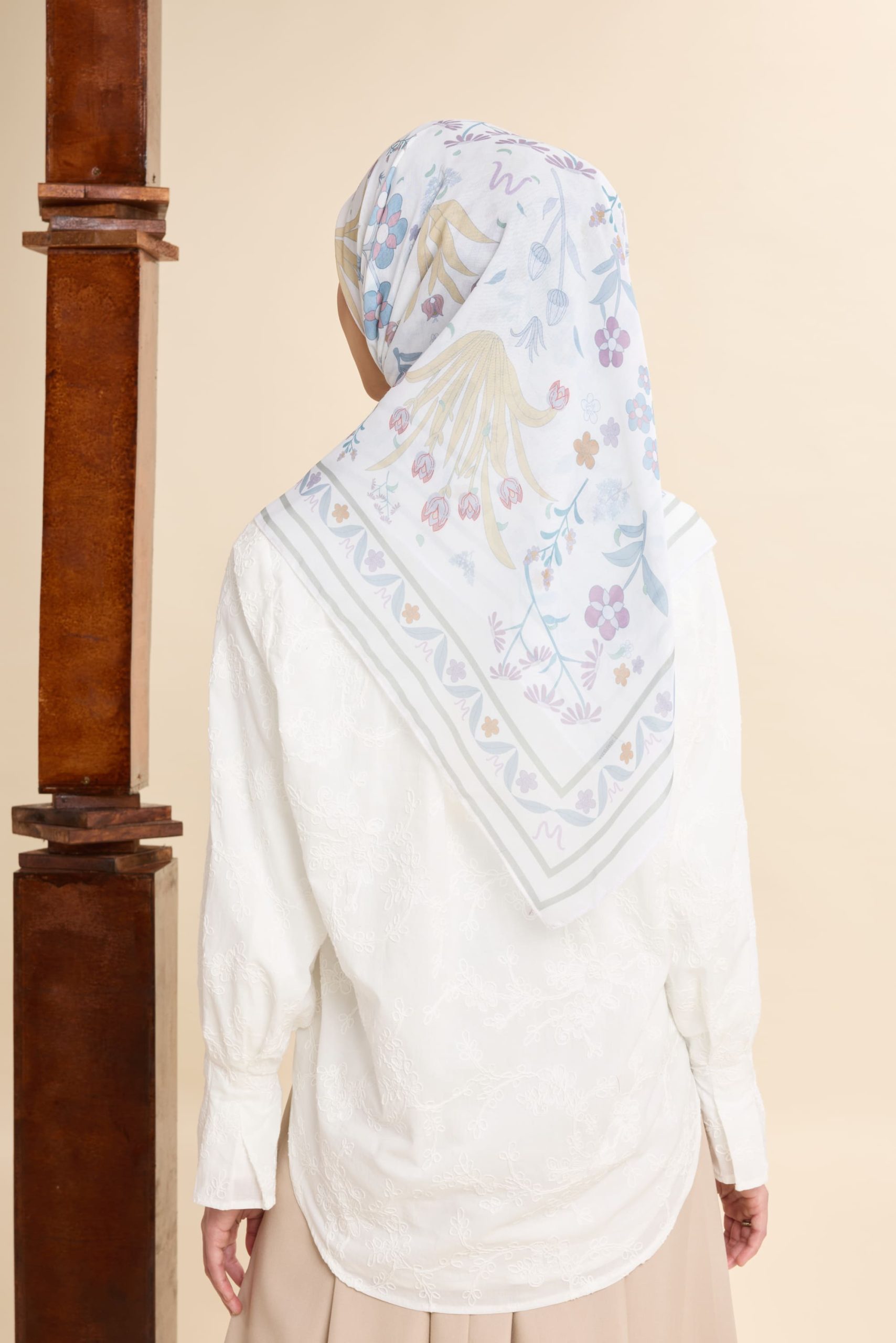 dhia off white printed square voile scarf