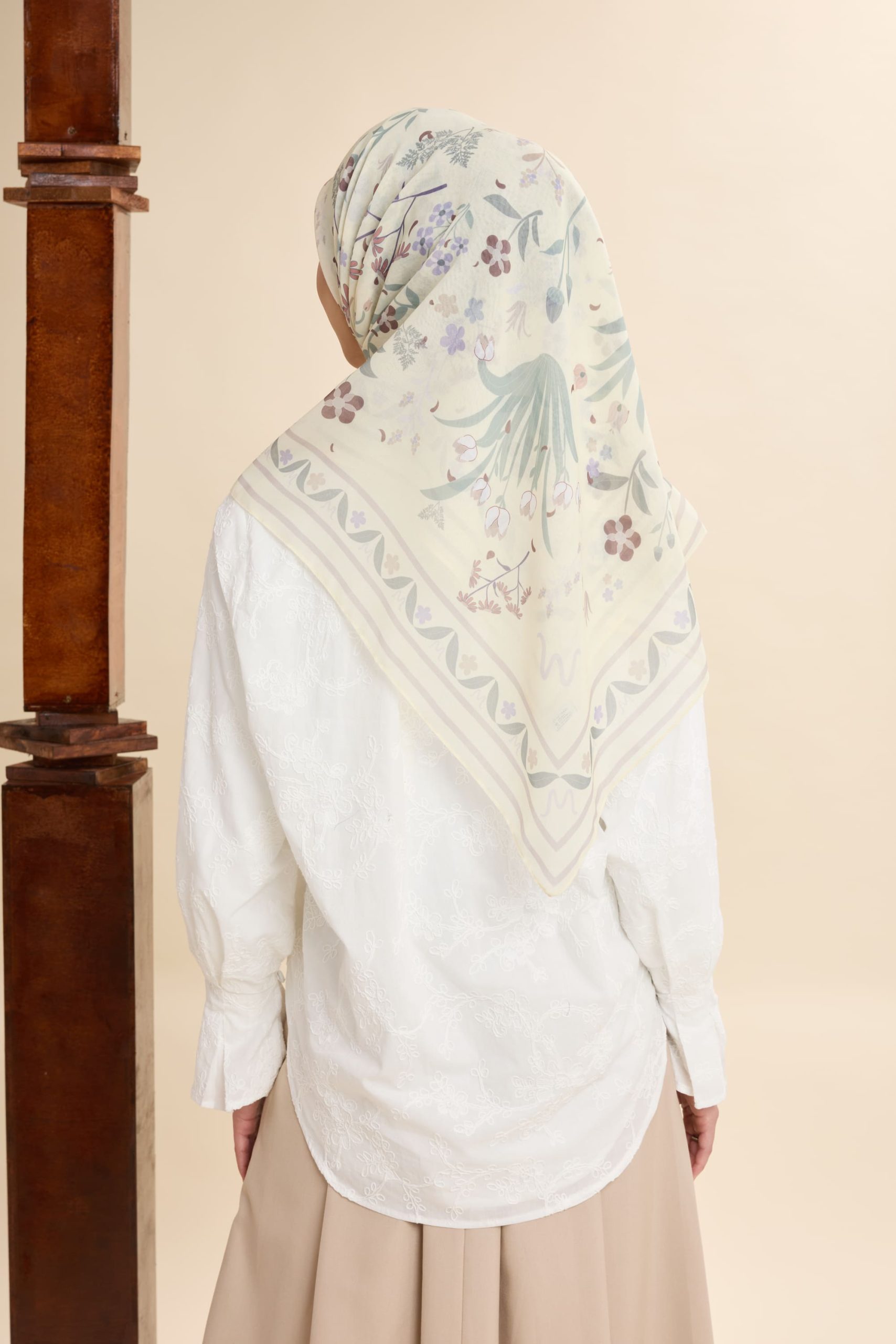 dhia butter yellow printed square voile scarf