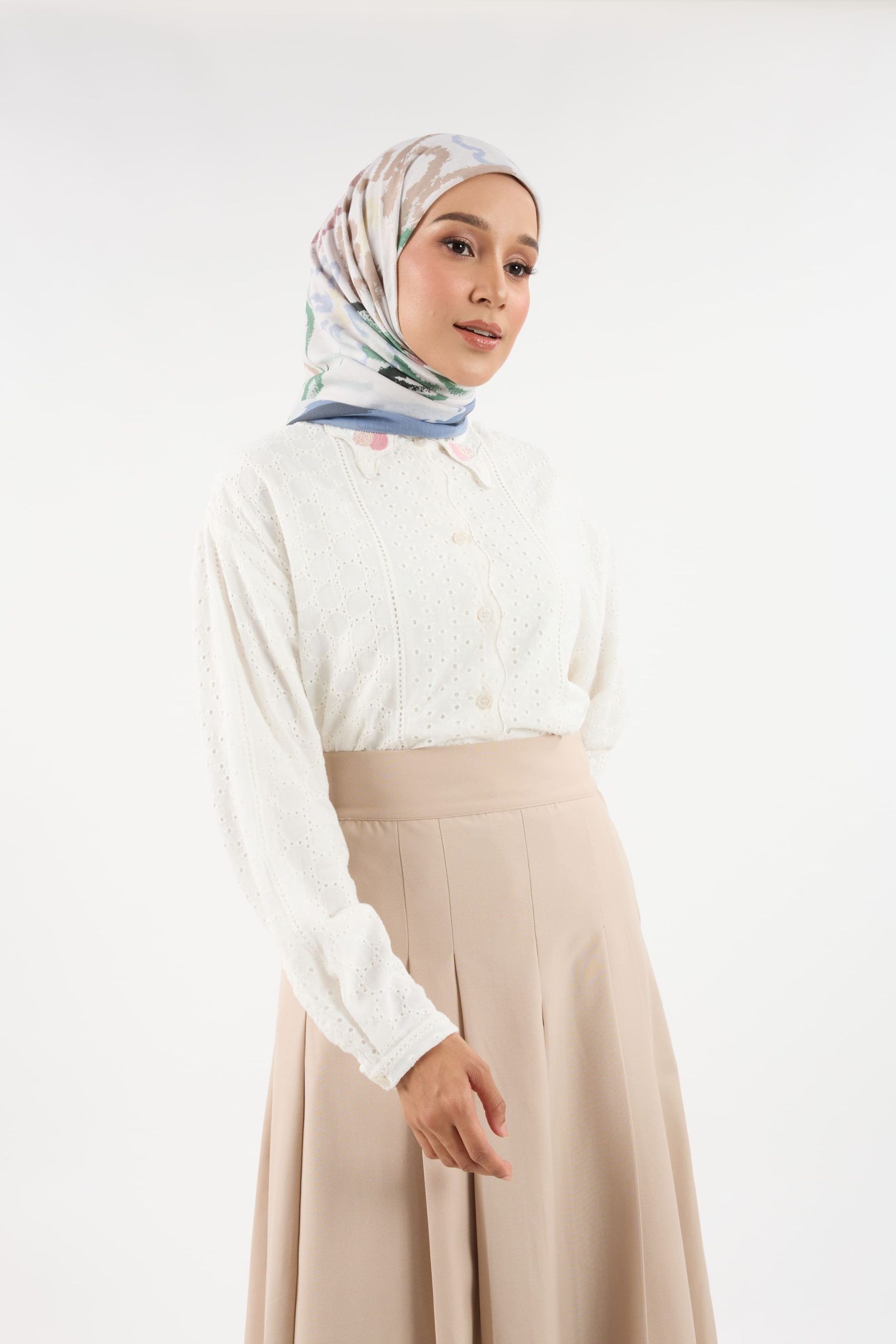 bunga raya earthy white square scarf