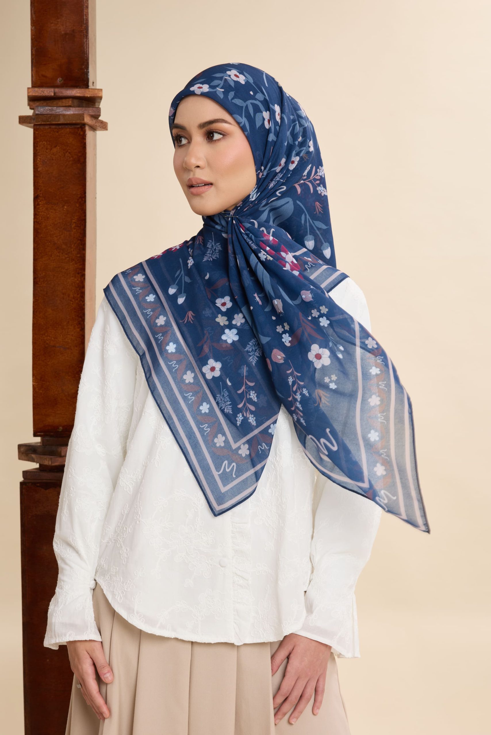 dhia estate blue printed square voile scarf