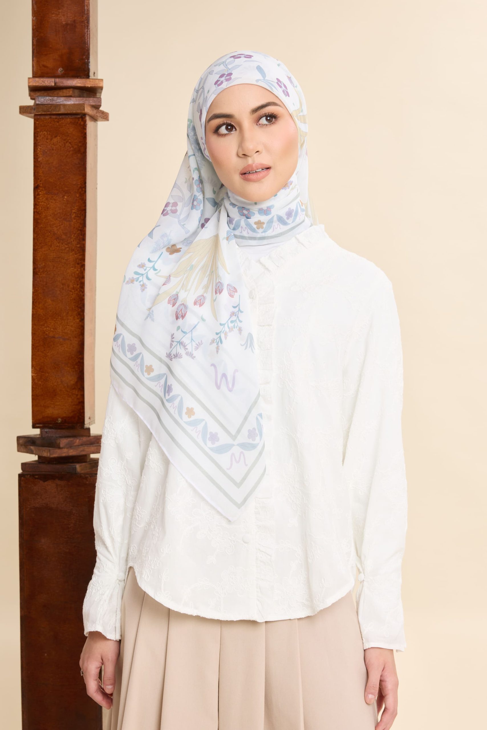 dhia off white printed square voile scarf