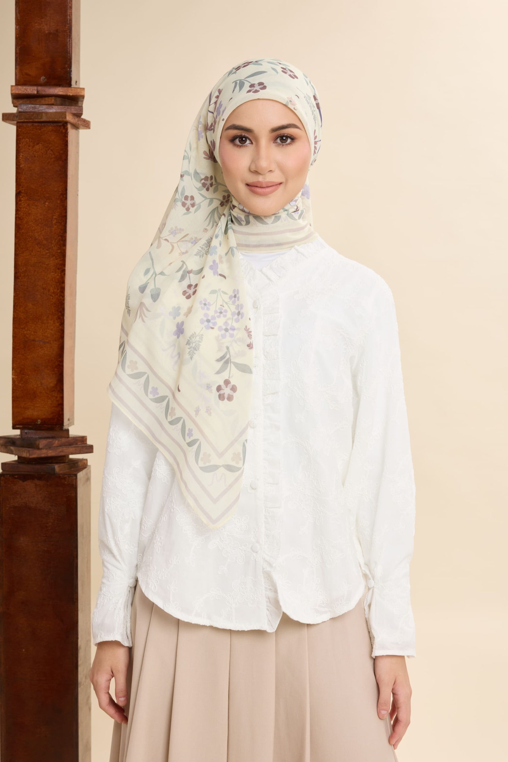 dhia butter yellow printed square voile scarf