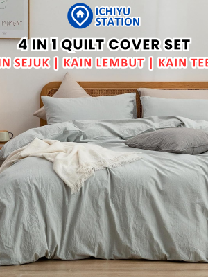 Cadar Bedsheet Sarung Tilam Single Queen, King Size 4 in 1 With Duvet Quilt Cover Set Premium Quality Fitted Bed sheet