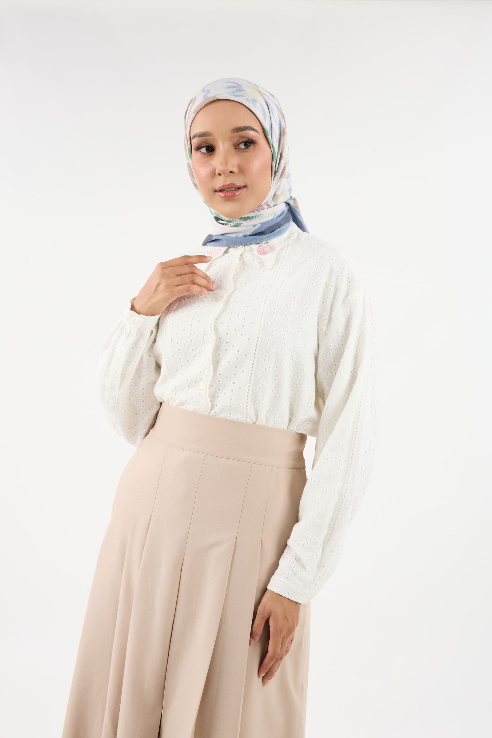 bunga raya earthy white square scarf