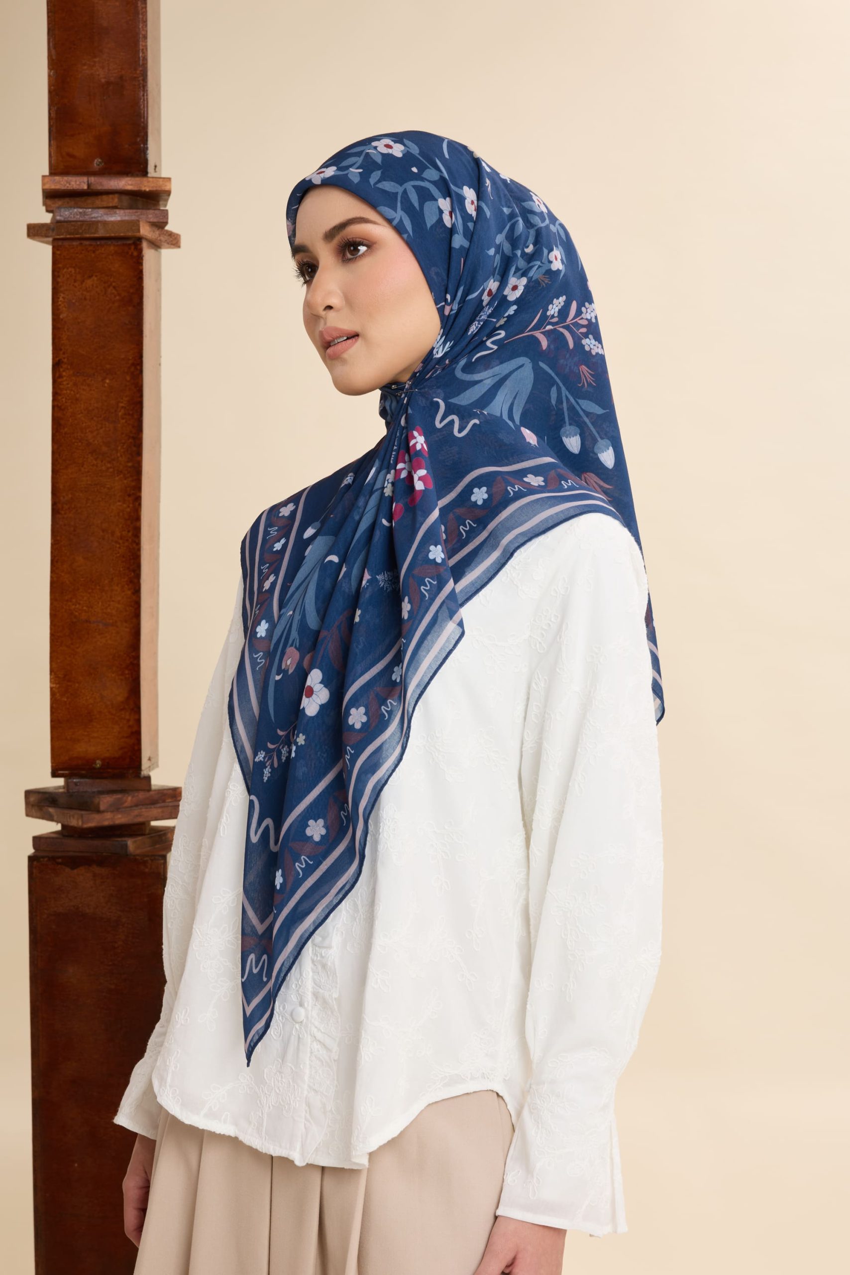 dhia estate blue printed square voile scarf