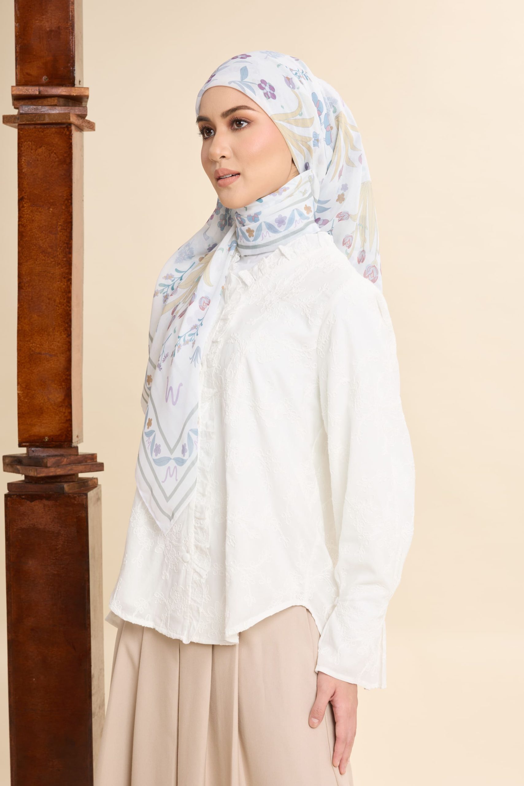 dhia off white printed square voile scarf