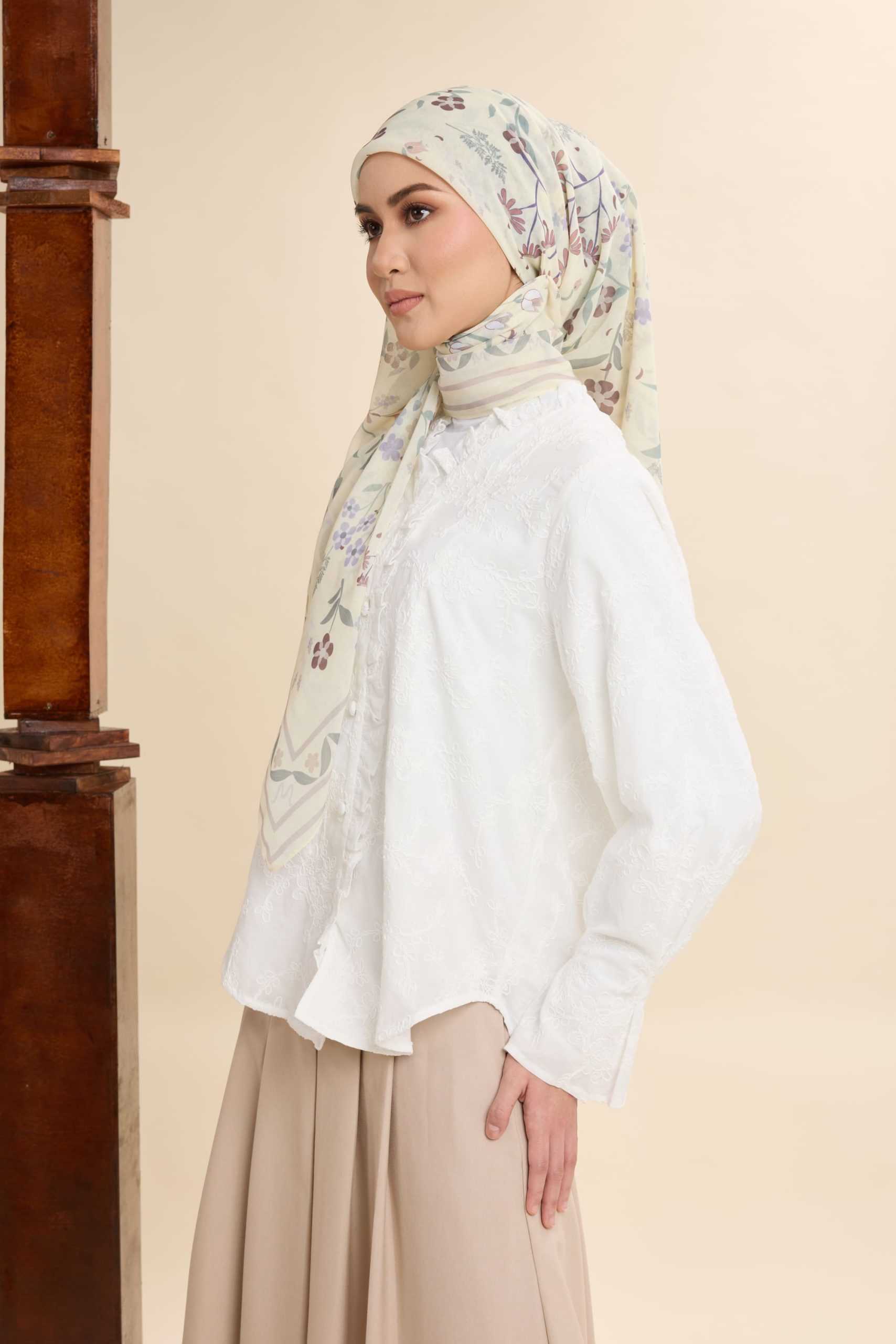 dhia butter yellow printed square voile scarf